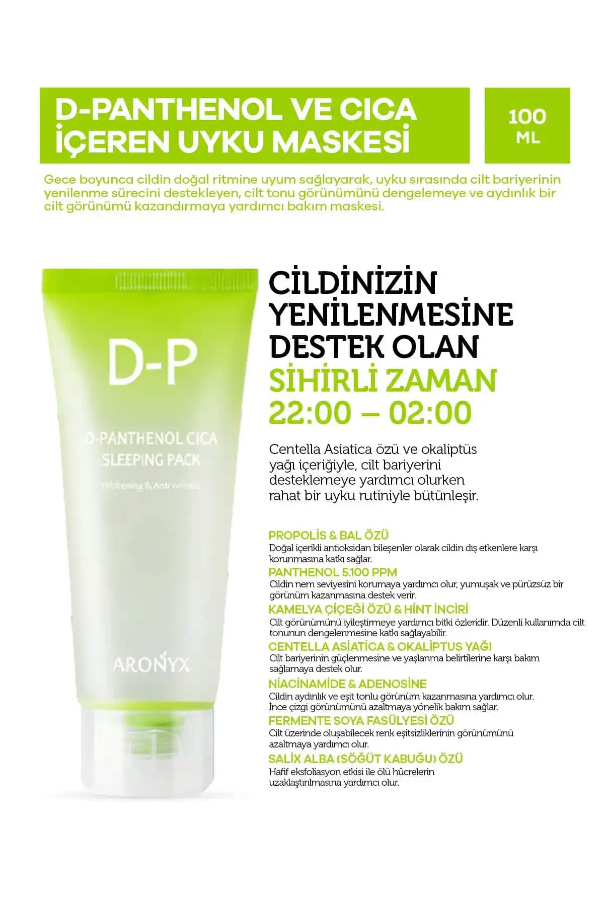 Aronyx D-panthenol ve Cica Uyku Maskesi: Hassas Ciltler İçin Gece Yenileme Çözümü