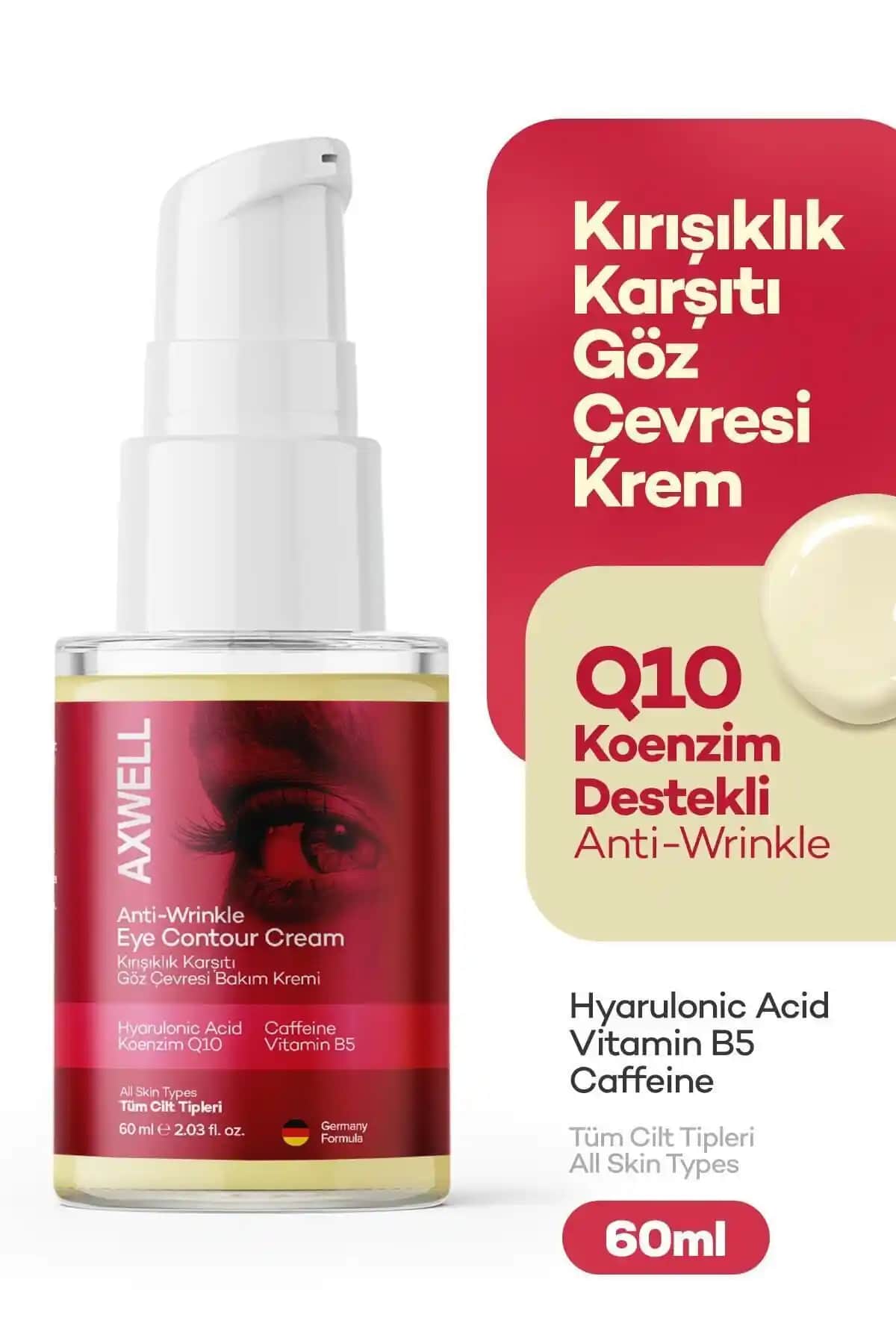 AXWELL Koenzim Q10 ve Hyarüonik Asit Destekli Göz Kremi Yaşlanma Belirtilerini Azaltır