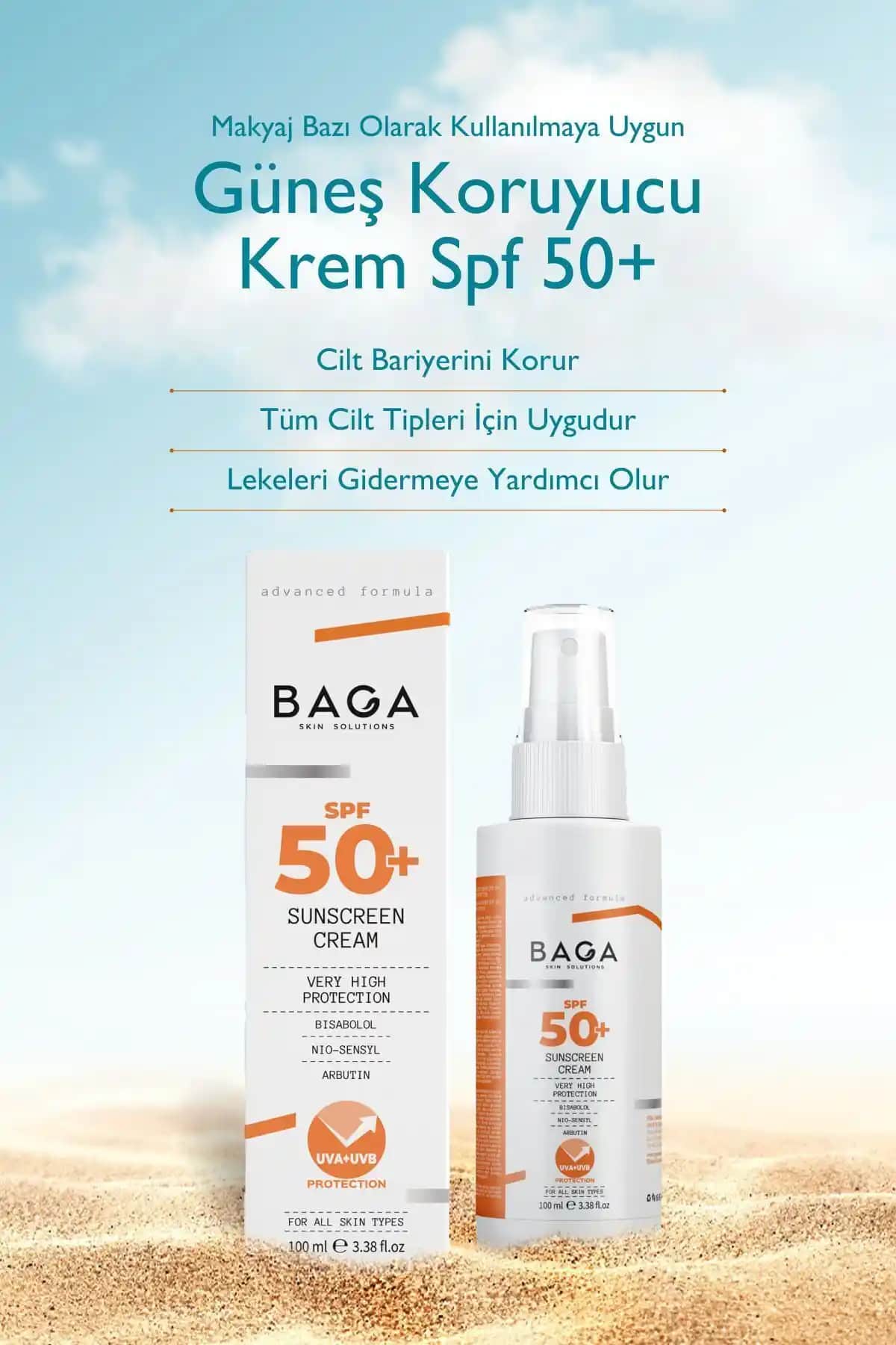 Baga Güneş Koruyucu Krem SPF+ Yüksek Koruma ve Doğal İçeriklerle Güneşten Koruma