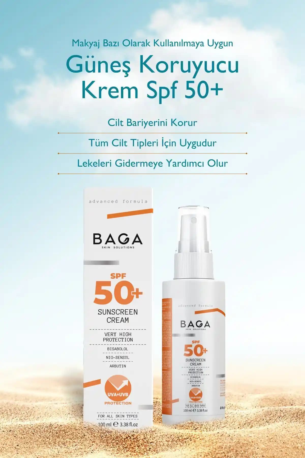 Baga Güneş Koruyucu Krem SPF+ Yüksek Koruma ve Doğal İçeriklerle Güneşten Koruma