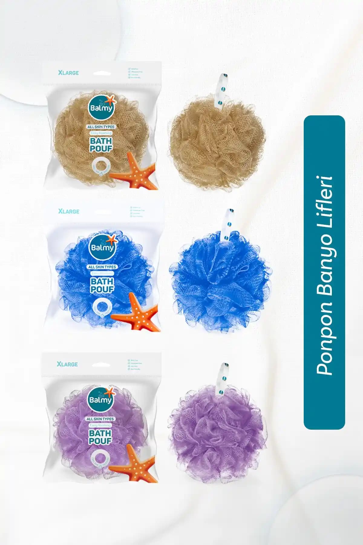 Balmy Xlarge 3 Lü Paket Pon Pon Banyo Lifleri: Yüksek Kalite ve Çevre Dostu Temizlik Çözümü