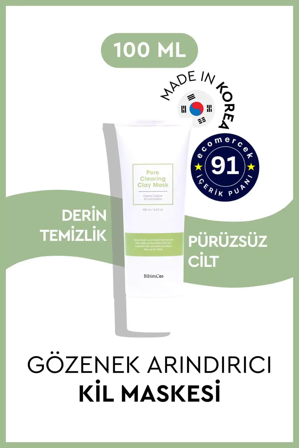 Bibimcos Pore Clearing Kil Maskesi Gözenek Temizliği ve Sıkılaştırma İçin Uygun