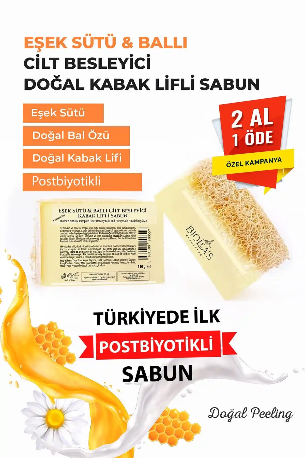 Biolea Doğal Eşek Sütü ve Kabak Lifi İçeren Sabun Cilt Sağlığını Destekler