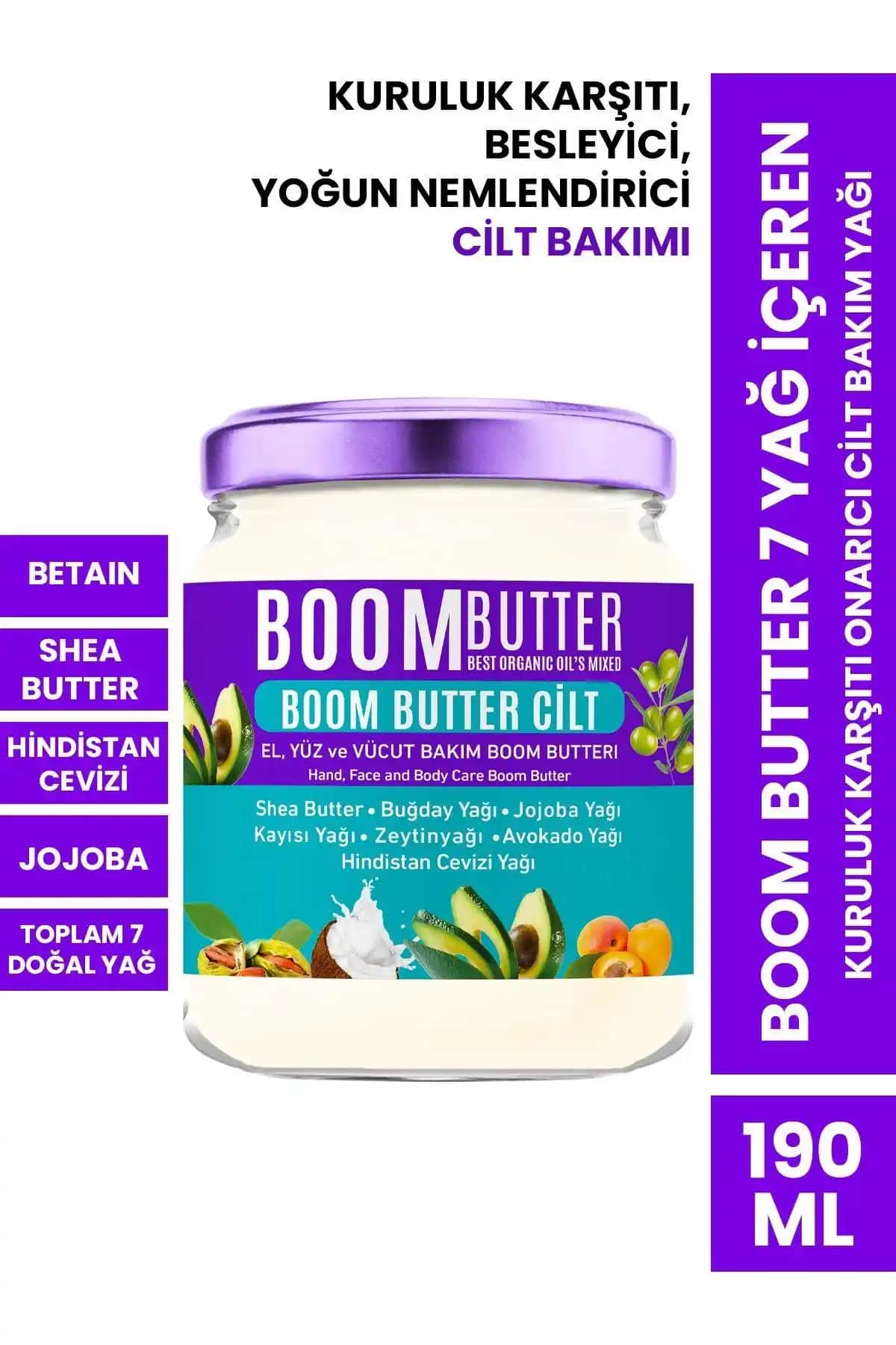 BOOM BUTTER 7 Yağ İçeren Kuruluk Karşıtı Onarıcı Cilt Bakım Yağı 190 ml Türkiye menşei