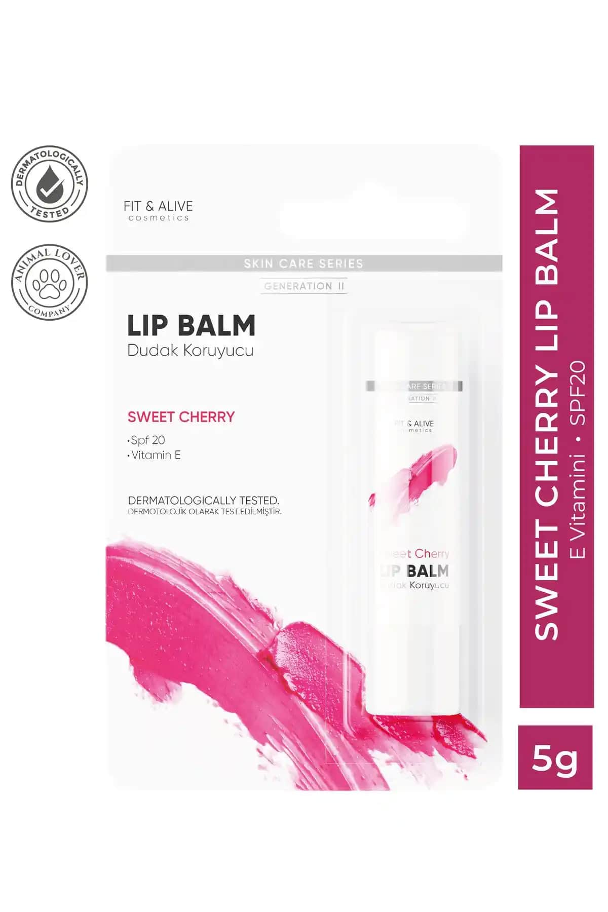 Fit & Alive Fitalive Lip Balm Sweet Cherry Dudak Bakım Ürünü Güneş Koruma ve Doğal Renk