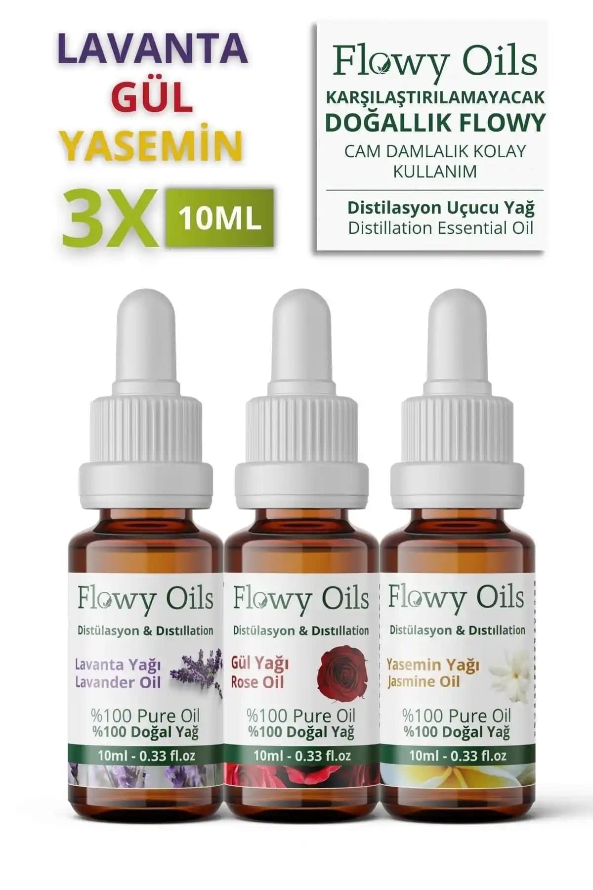 Flowy Oils Lavanta Yasemin Gül Yağları Seti: Doğal Aromaterapi ve Bakım İçin Güvenilir Seçenek