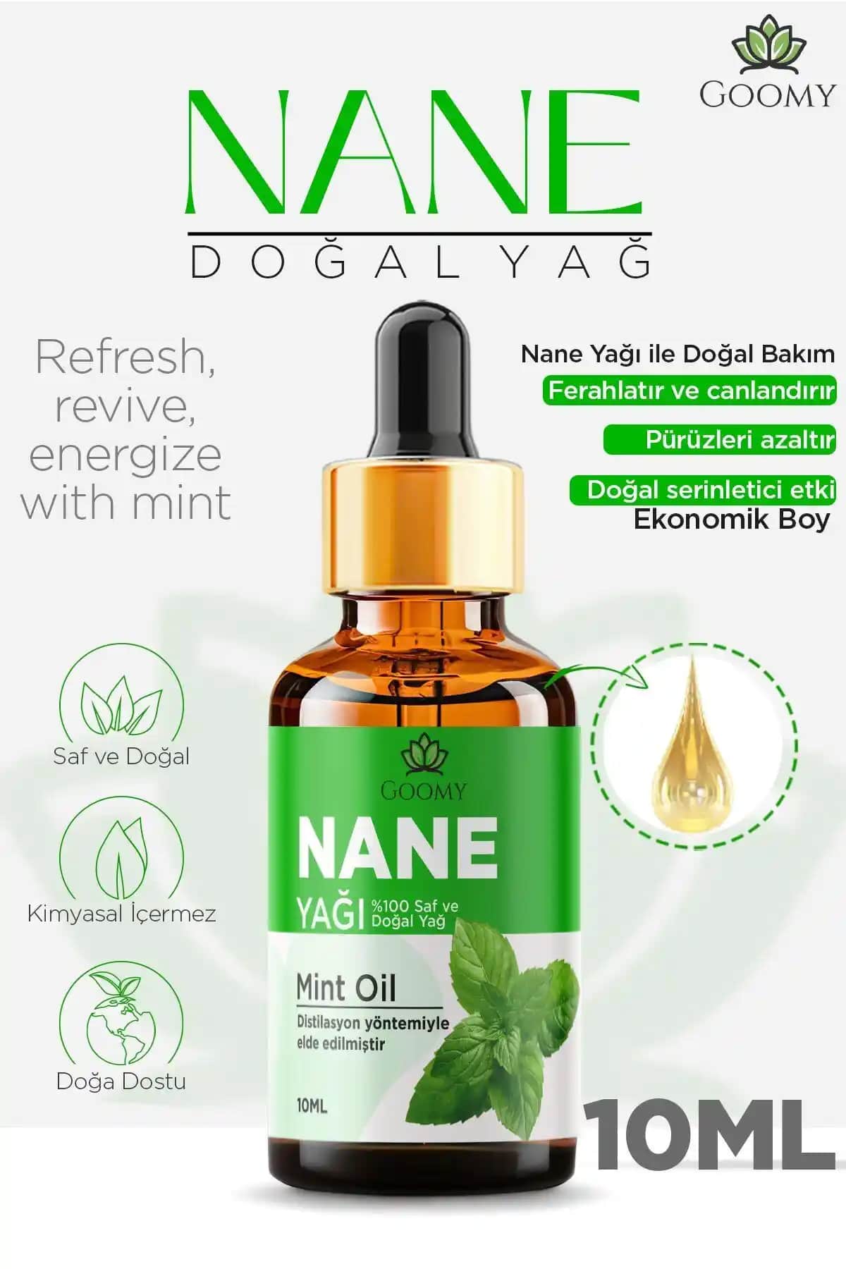 GOOMY Nane Yağı: %100 Doğal ve Çok Yönlü Bitkisel Uçucu Yağ Ürünü Özellikleri ve Kullanım Alanları
