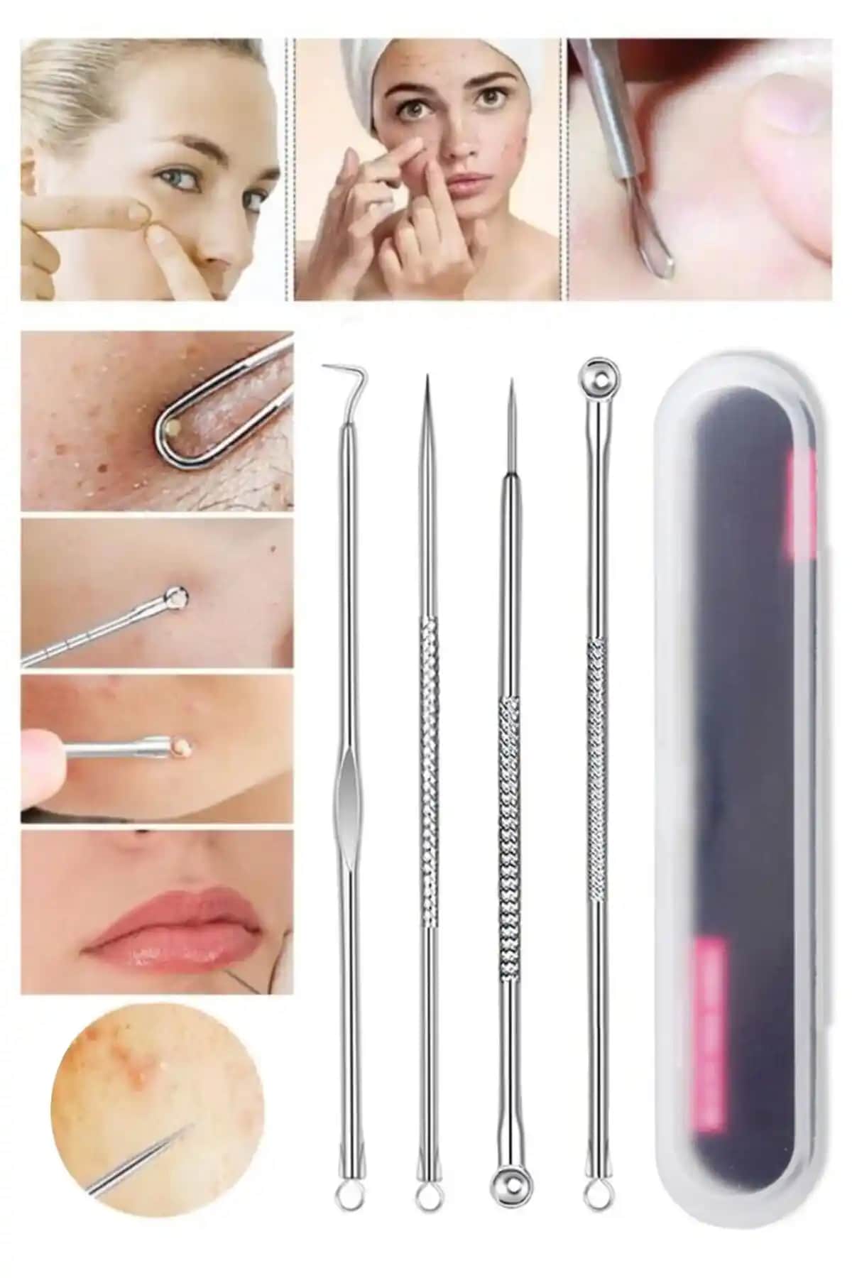 H&E Design 4'lü Çelik Siyah Nokta Temizleyici Seti ile Şık ve Pratik Cilt Bakımı