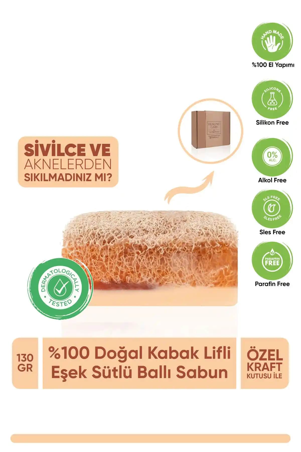 Healing Care Doğal Kabak Lifli Eşek Sütlü Ballı Sabun Cilt Temizliği ve Bakımı İçin