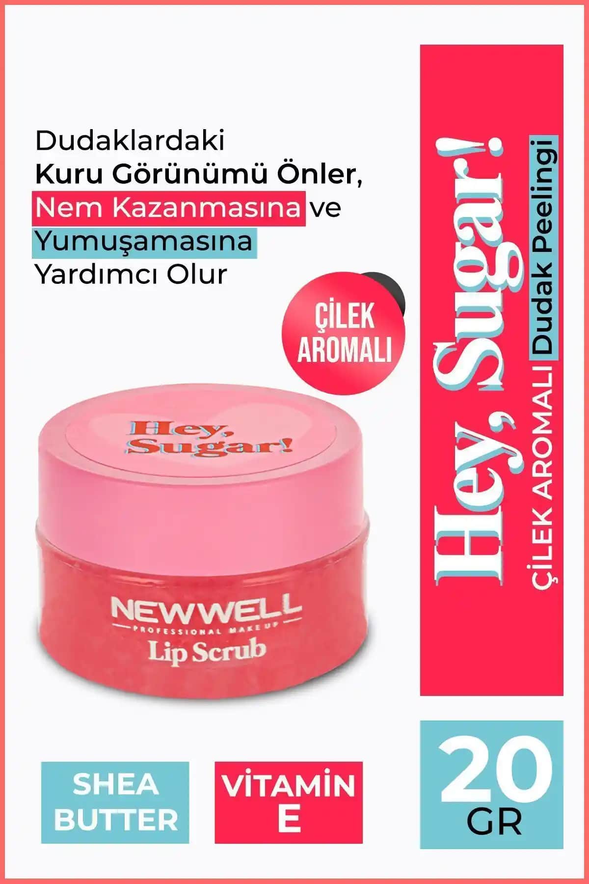 Hey Sugar! Çilek Aromalı Dudak Peelingi 20g: Nemlendirici ve Canlandırıcı Doğal Dudak Bakımı