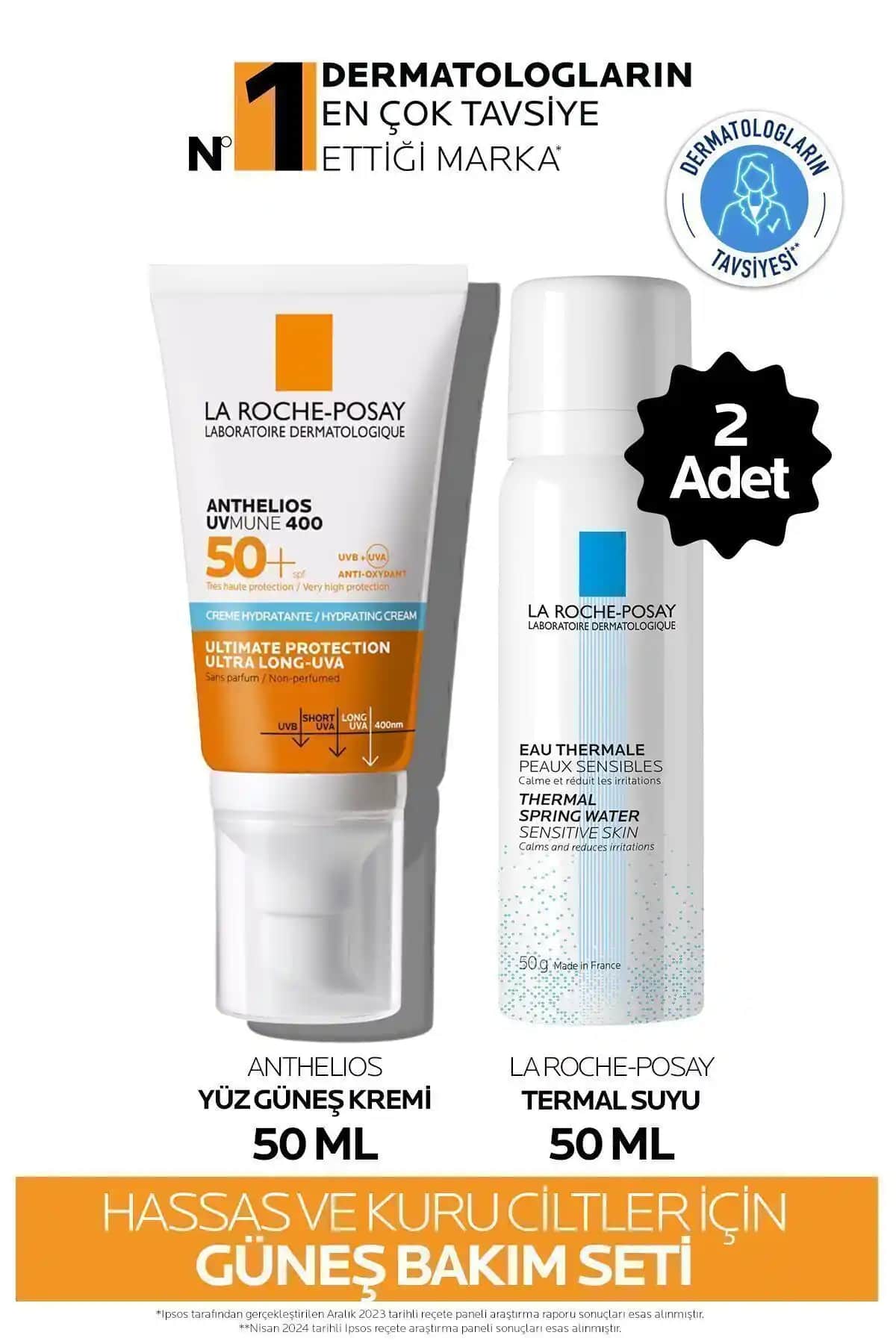 La Roche Posay Hassas ve Kuru Ciltler İçin Güneş Koruma ve Bakım Seti 50 ml SPF50+