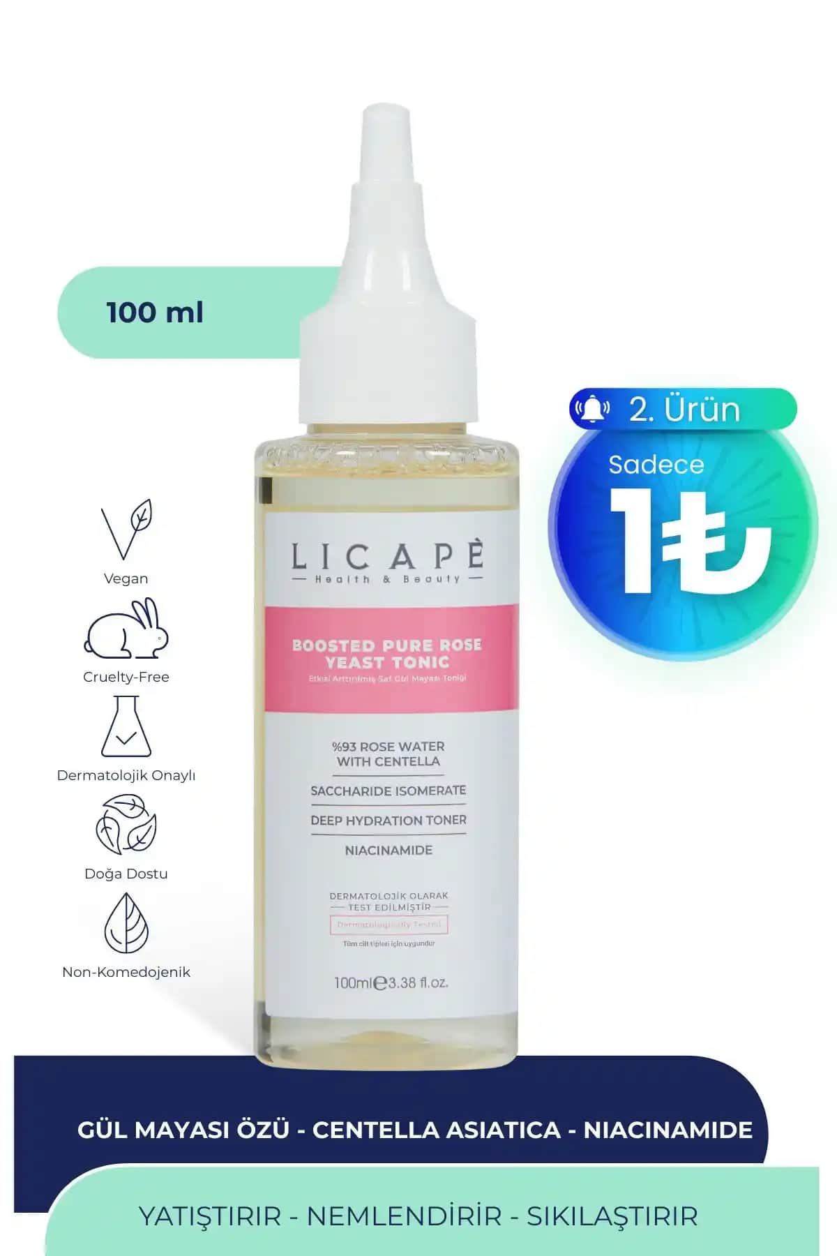 Licape Güçlü Gül Mayası Tonik Doğal İçeriklerle Hassas ve Yağlı Ciltler İçin