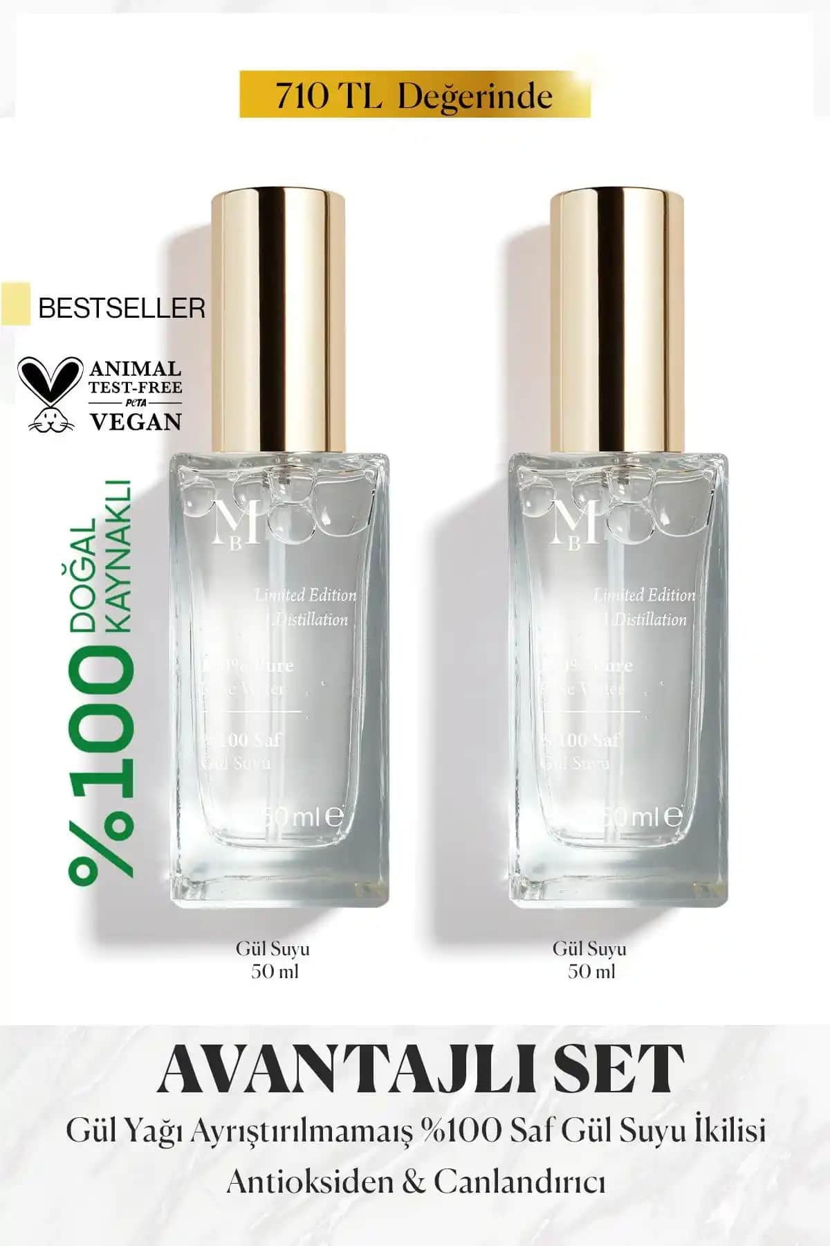 MİSBAHÇE Saf Gül Suyu Limited Edition 50 Ml 2'li Set Doğal ve Ferahlatıcı Cilt Bakımı