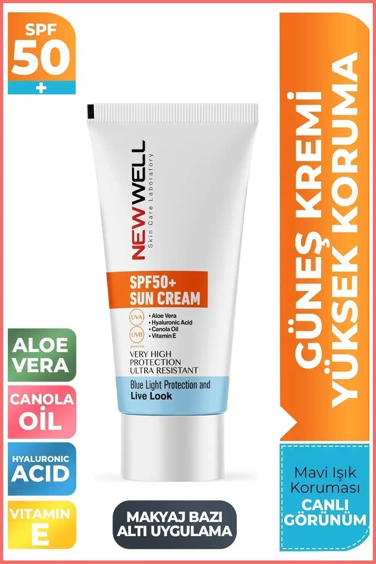 New Well Güneş Kremi SPF 50+ Aloe Vera - Yüksek Koruma ve Nemlendirme Özelliği ile Günlük Kullanım
