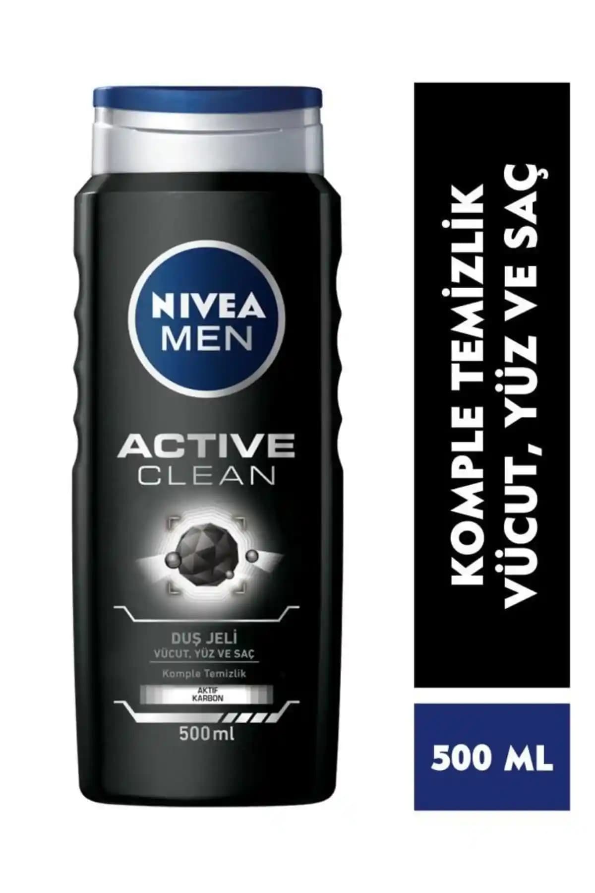 NIVEA Men Erkek Duş Jeli Active Clean 500 Ml - Çok Amaçlı Temizlik ve Ferahlatıcı Koku