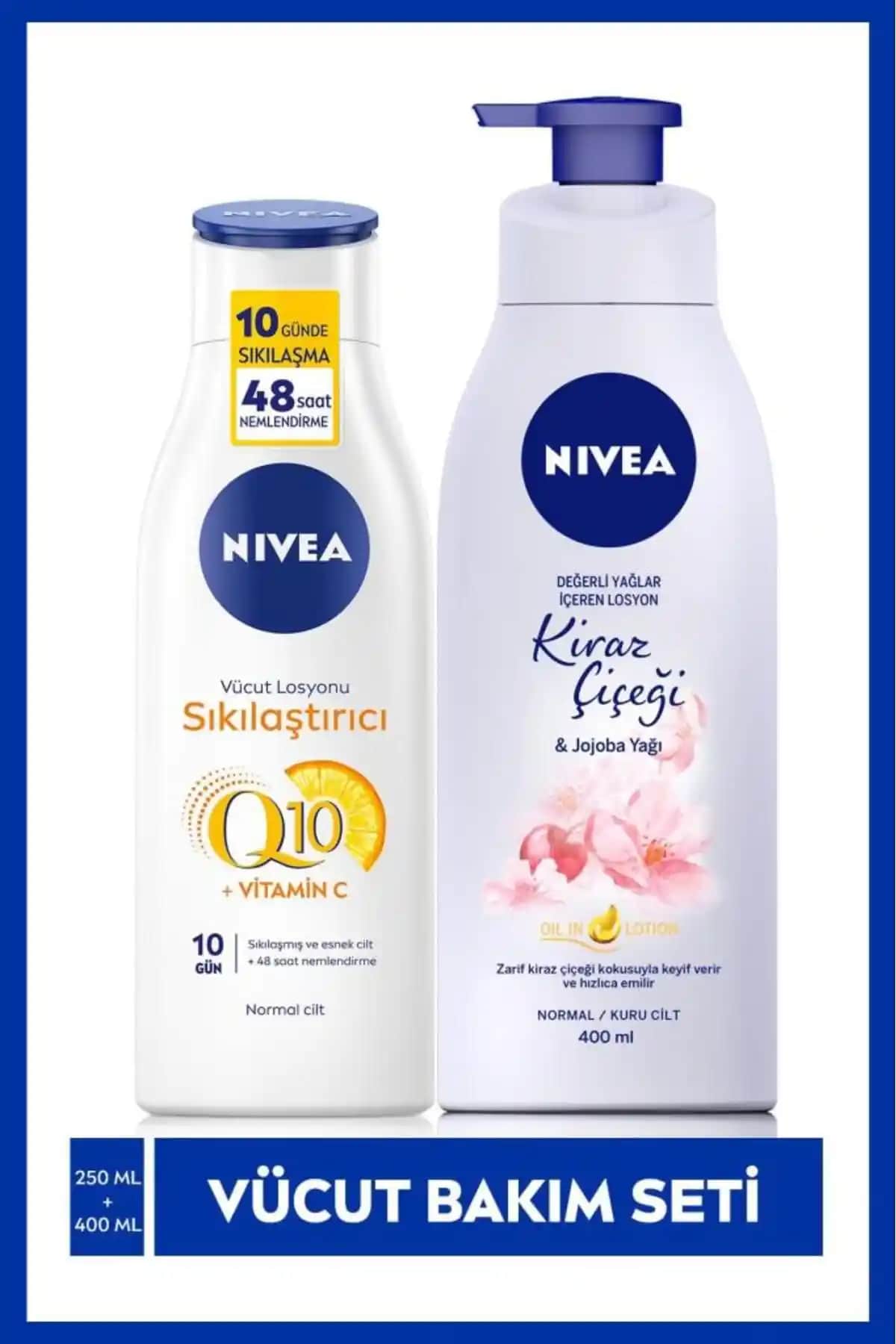 NIVEA Q10 Sıkılaştırıcı ve Kiraz Çiçekli Vücut Losyonları: Nemlendirme ve Sıkılaştırma Çözümleri