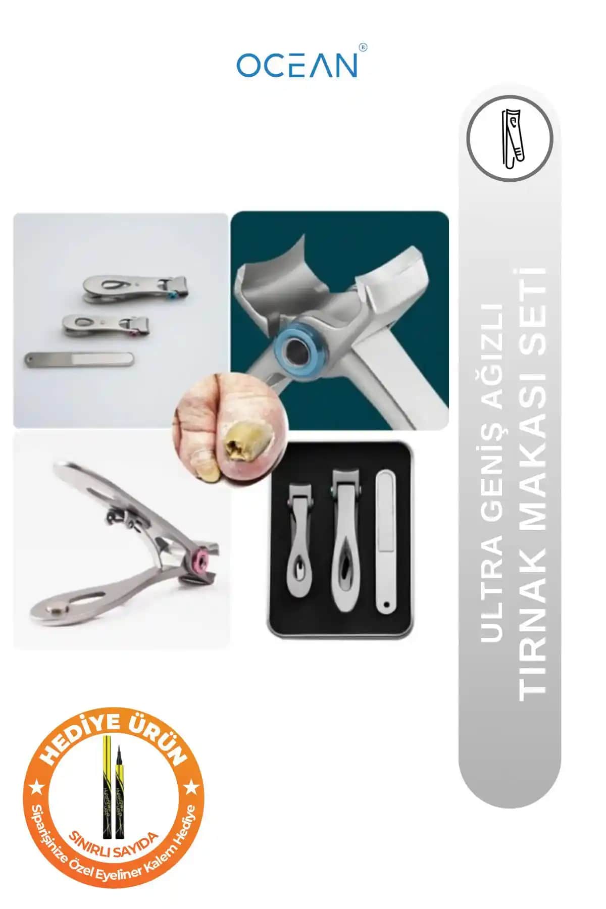 Ocean Ultra Geniş Ağızlı Paslanmaz Tırnak Makası Seti Kalın ve Sert Tırnaklar İçin Profesyonel Çözüm