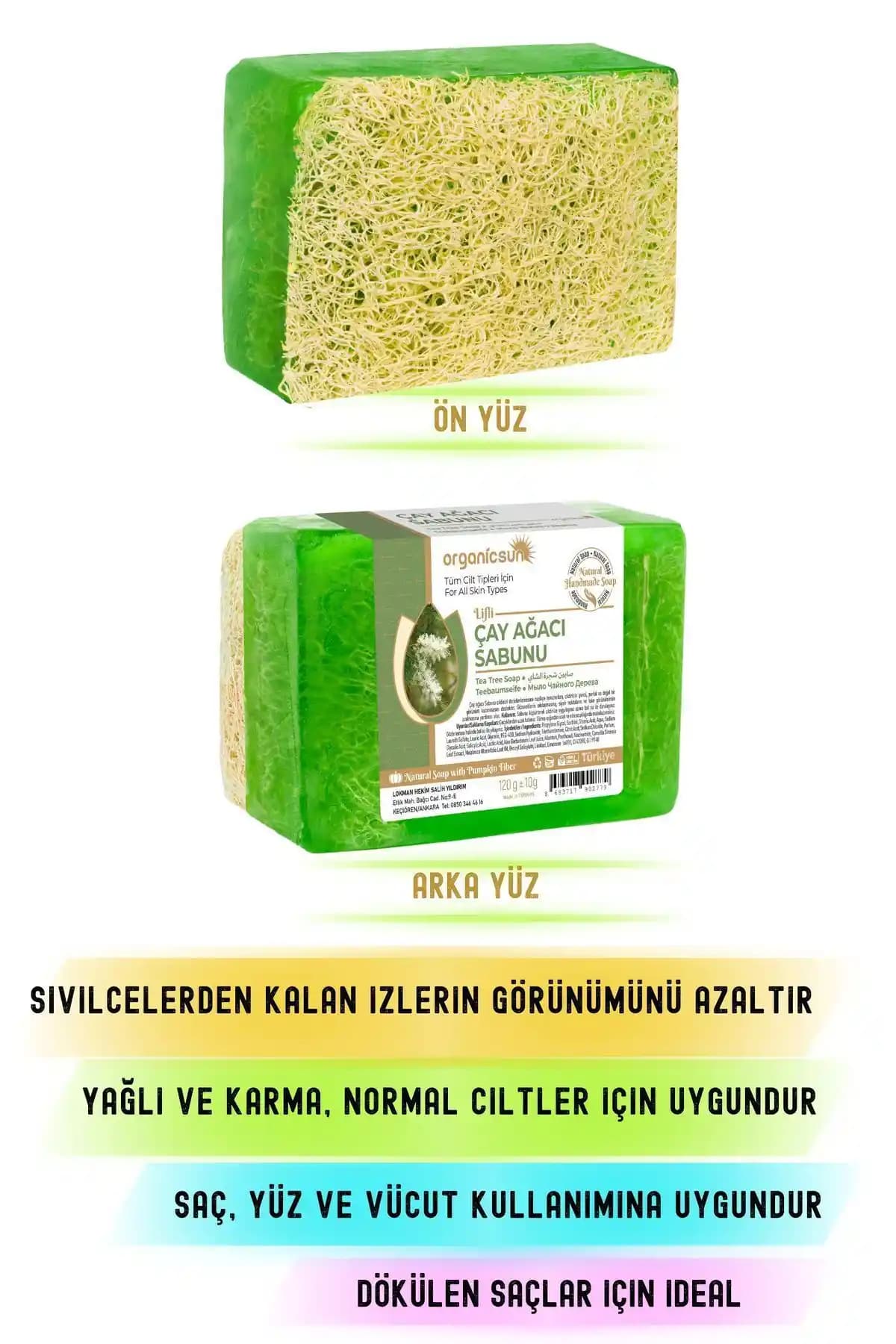 Organicsun Doğal Kabak Lifli Çay Ağacı Sabunu Cilt Temizliği ve Sivilceyle Mücadele
