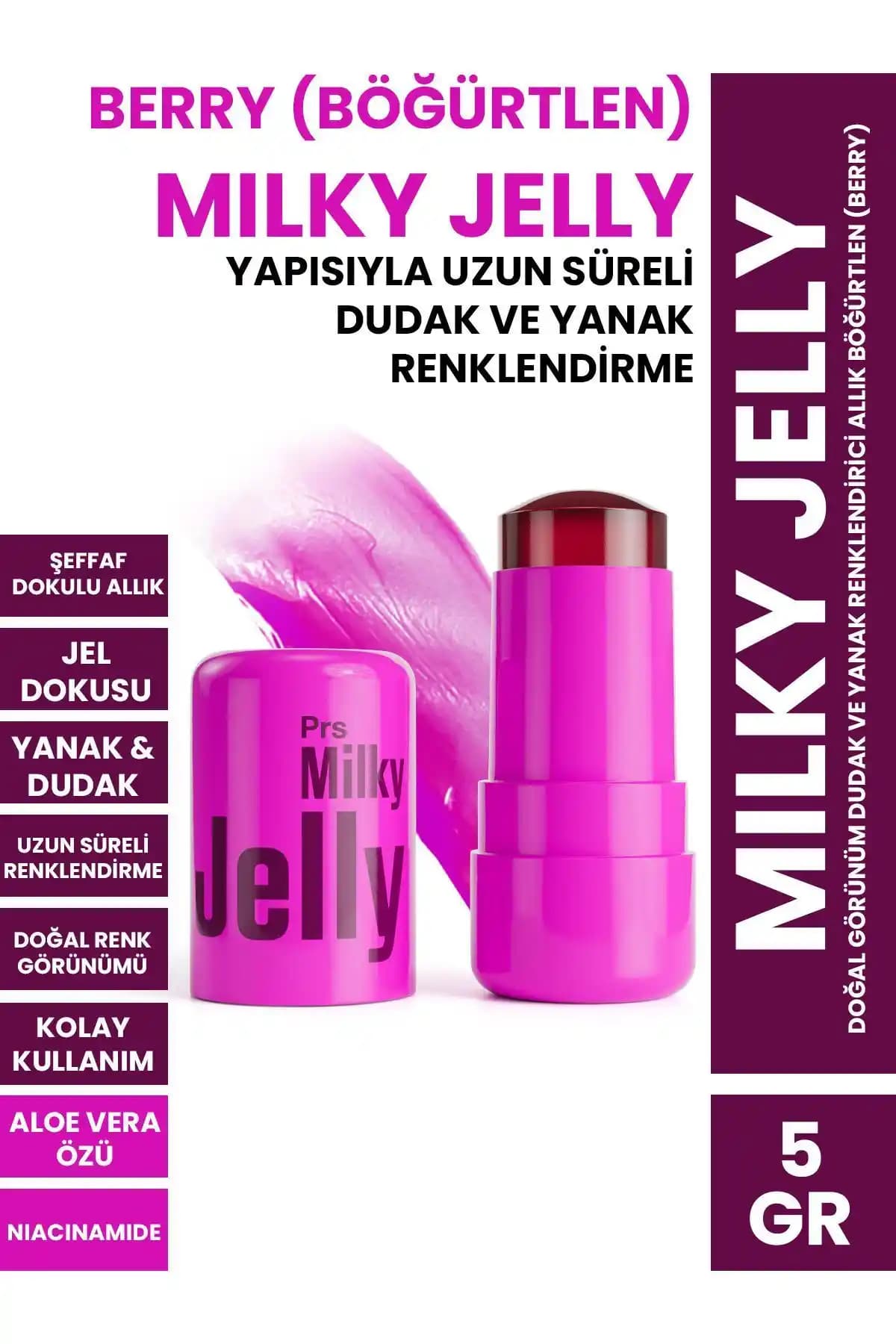 PROCSIN Milky Jelly Doğal Görünüm Dudak ve Yanak Renkklendirici Allık (Berry)