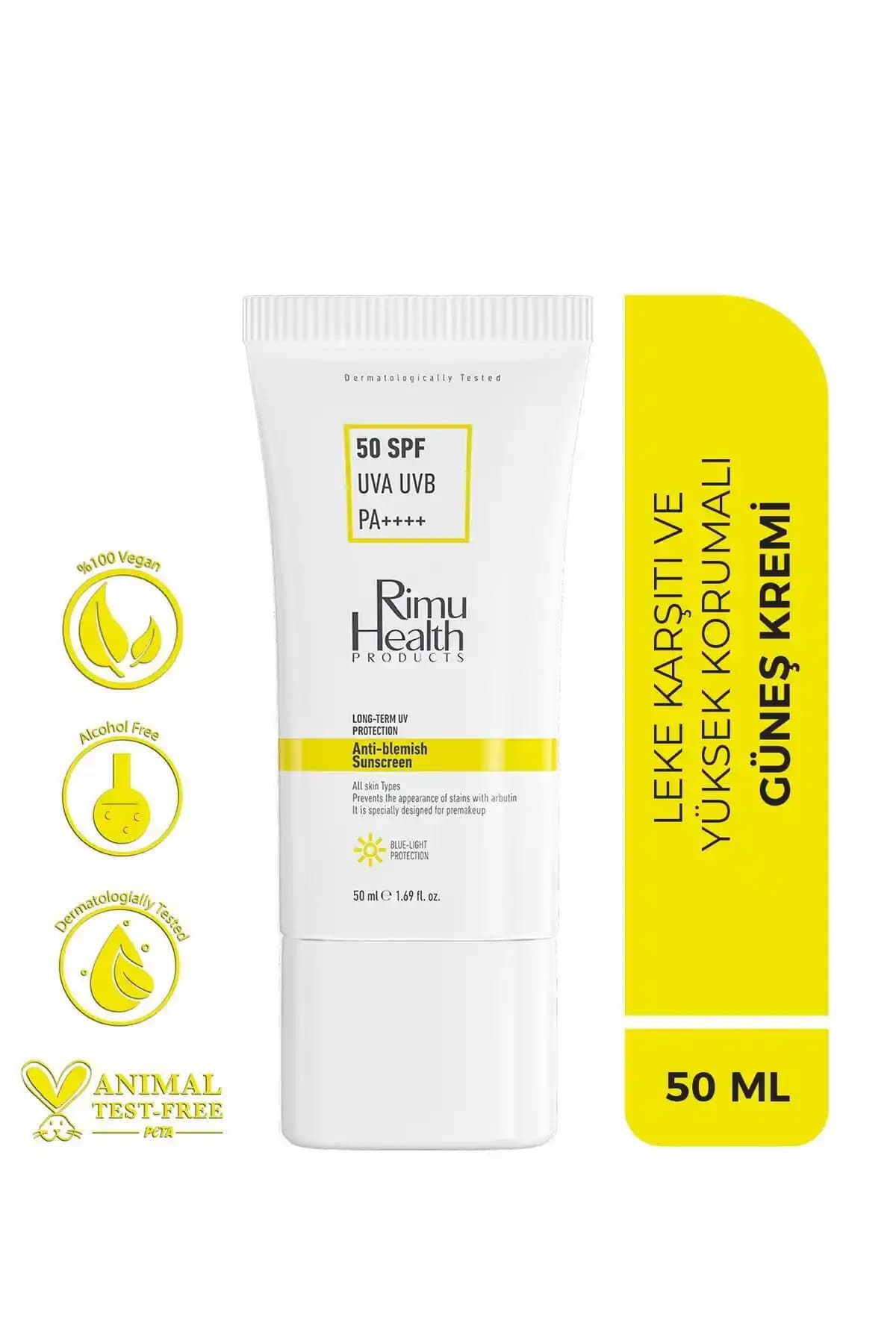 Rimu Health Güneş Kremi SPF 50+ Leke Giderici ve Cilt Tonu Eşitleyici Ürün