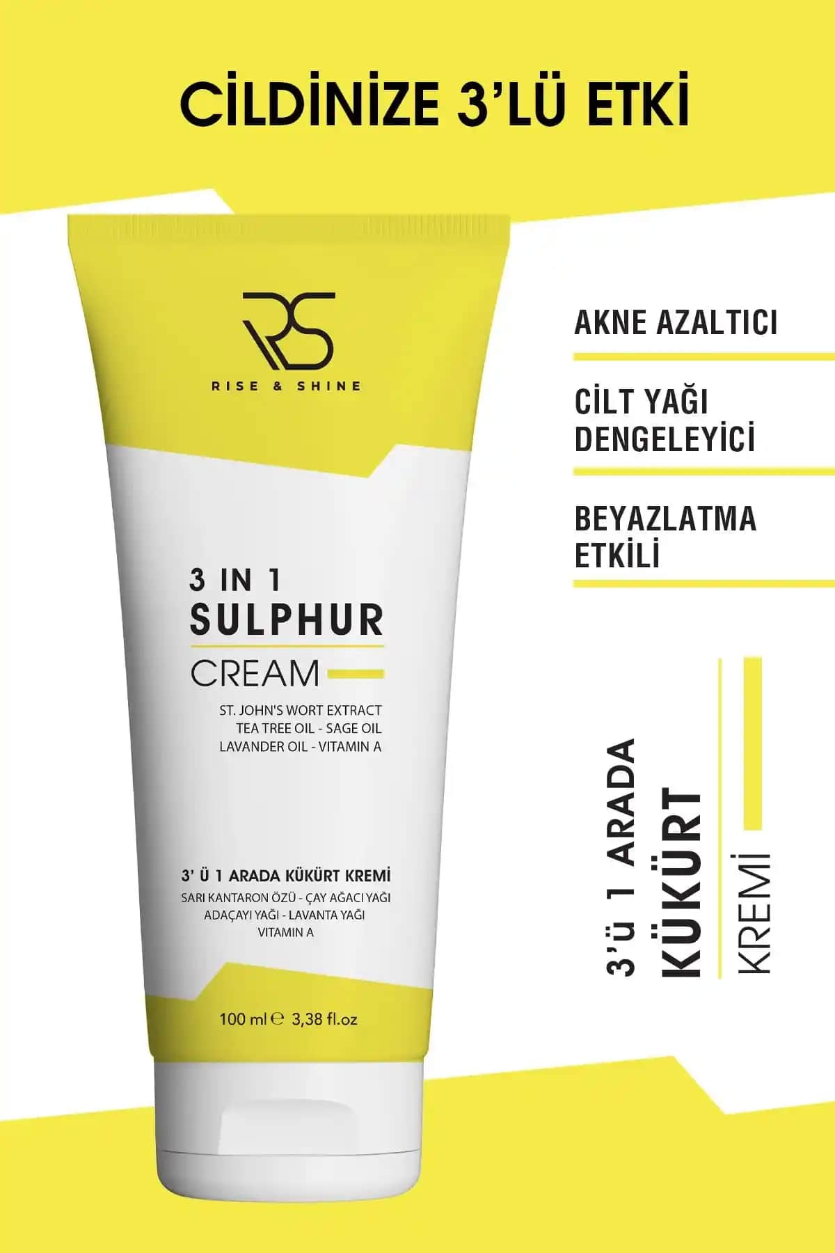 Rise and Shine 3'ü 1 Arada Kükürt Kremi Akne ve Cilt Sorunlarına Doğal Çözüm