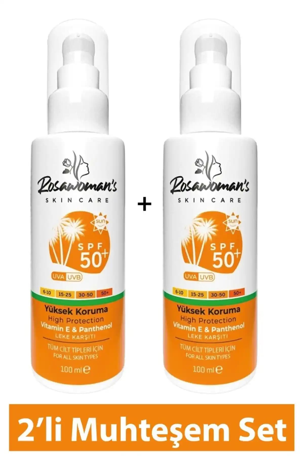 Rosawomans Güneş Kremi 100ml 2'li Set SPF 50+ Yüksek Koruma ve Leke Önleyici Özellikler