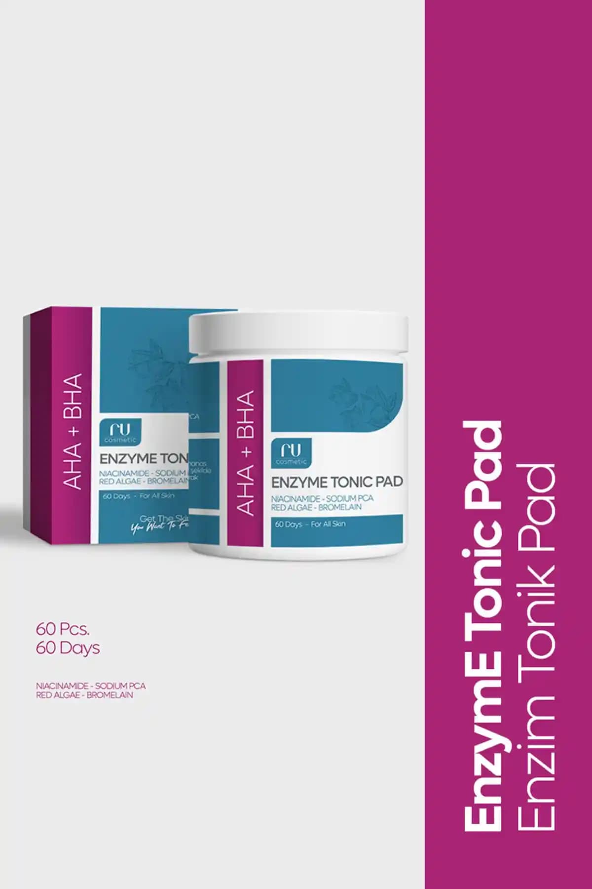 Ru Cosmetic Aha Bha Enzyme Gözenek Sıkılaştırıcı ve Arındırıcı Tonik Pedleri 60 Adetlik Paket