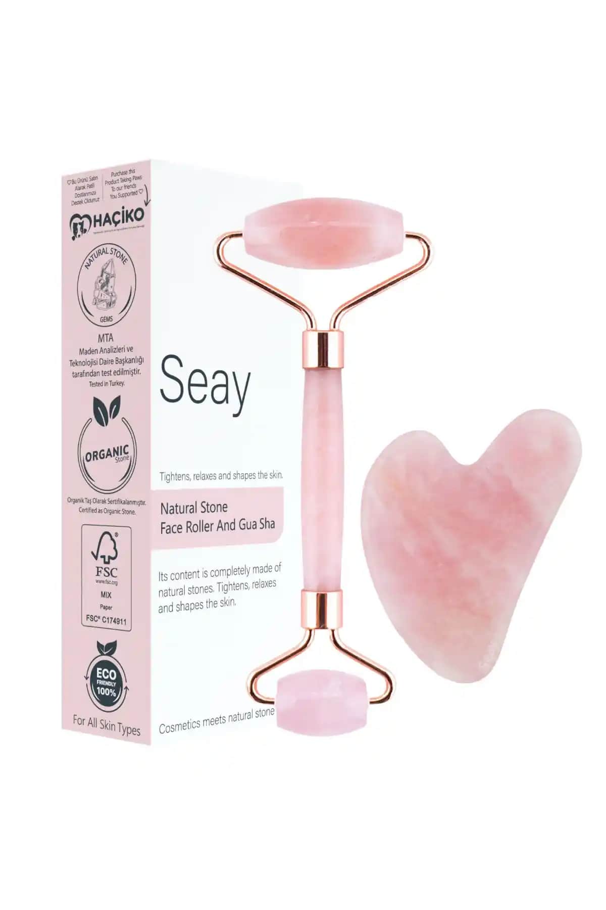 Seay Pembe Kuvars Yüz Masaj Aleti Seti Doğal Güzellik ve Rahatlama İçin Uygun