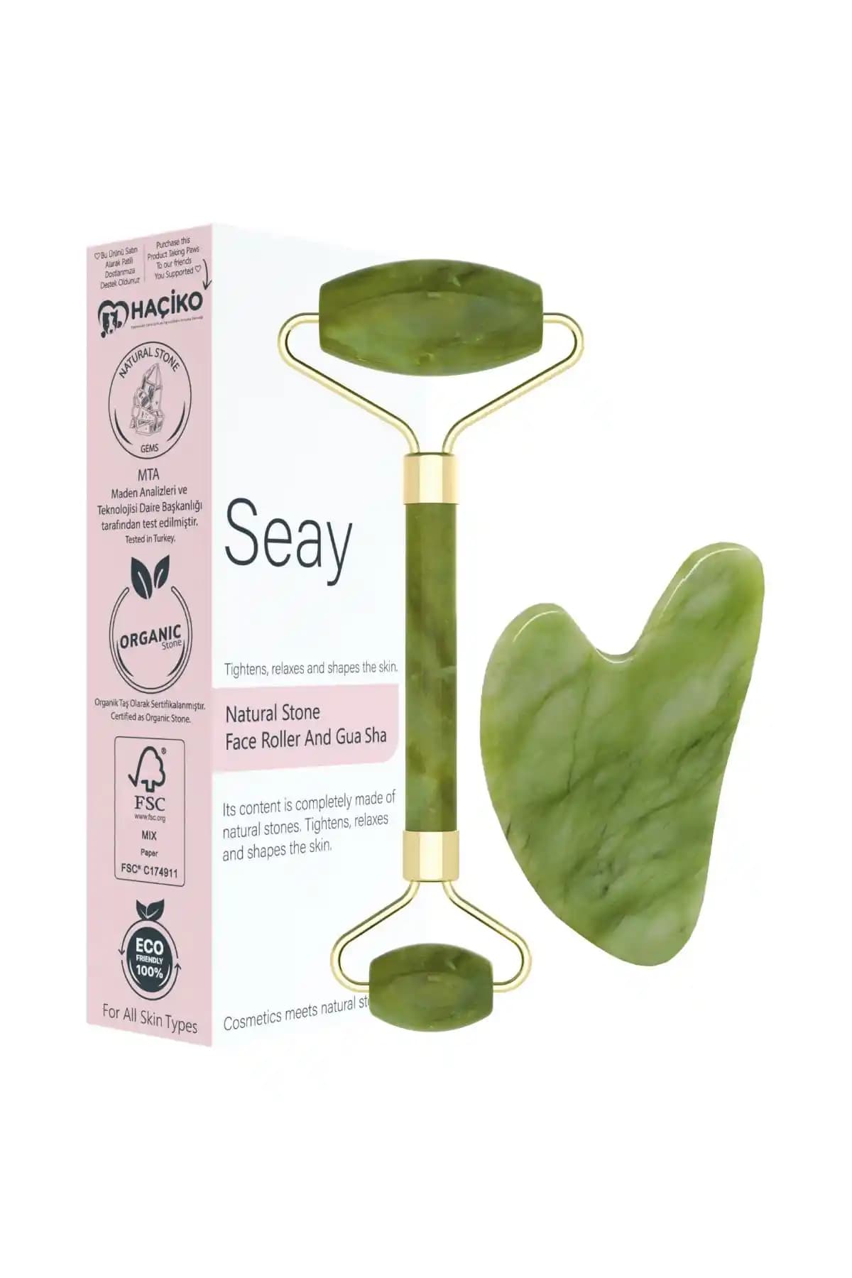 Seay Yeşim Face Roller ve Kalp Gua Sha Yüz Masaj Seti Doğal Güzellik ve Sağlık Fırsatı