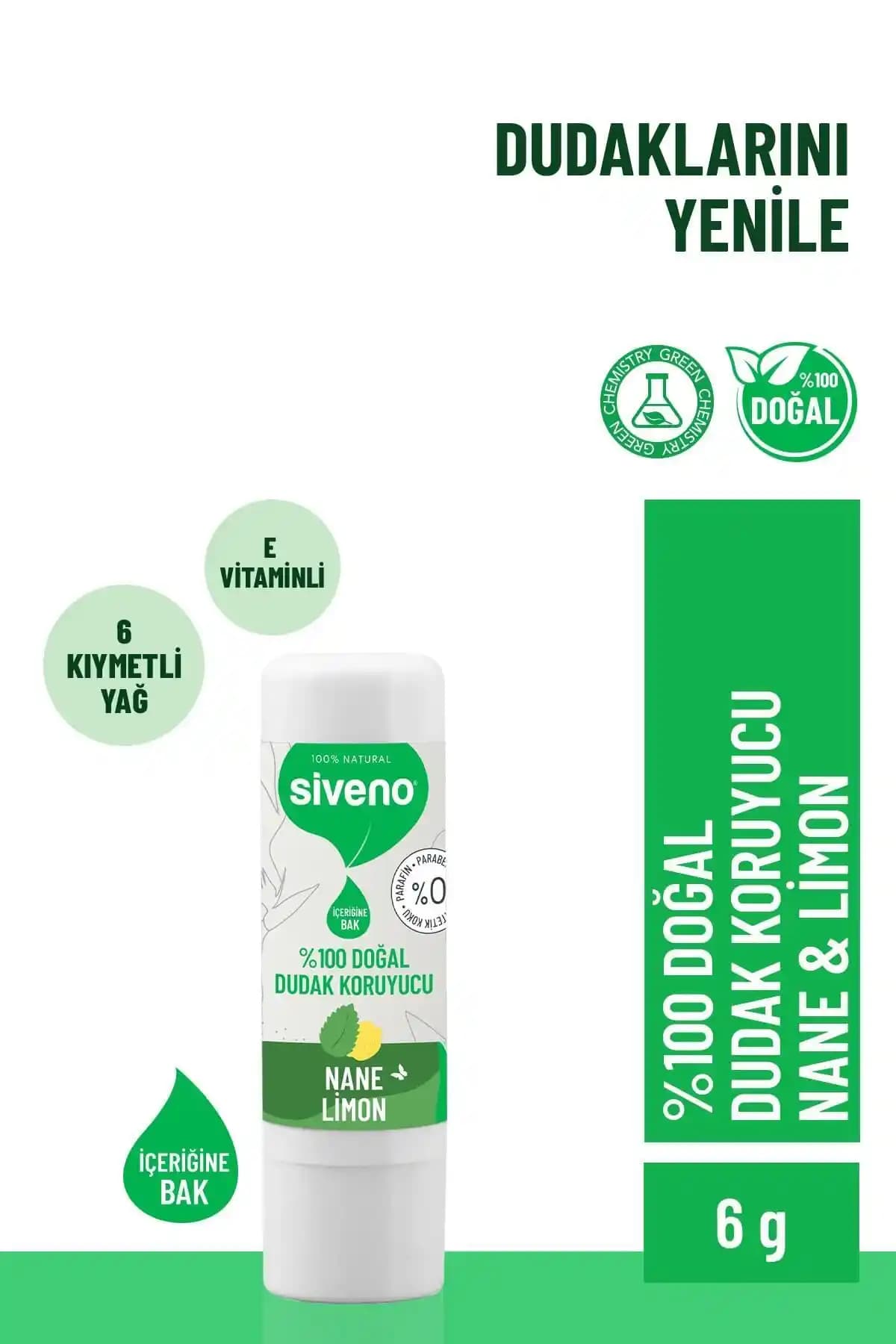 Siveno %100 Doğal Dudak Koruyucu Nane ve Limon Aromasıyla Nemlendirici Bakım