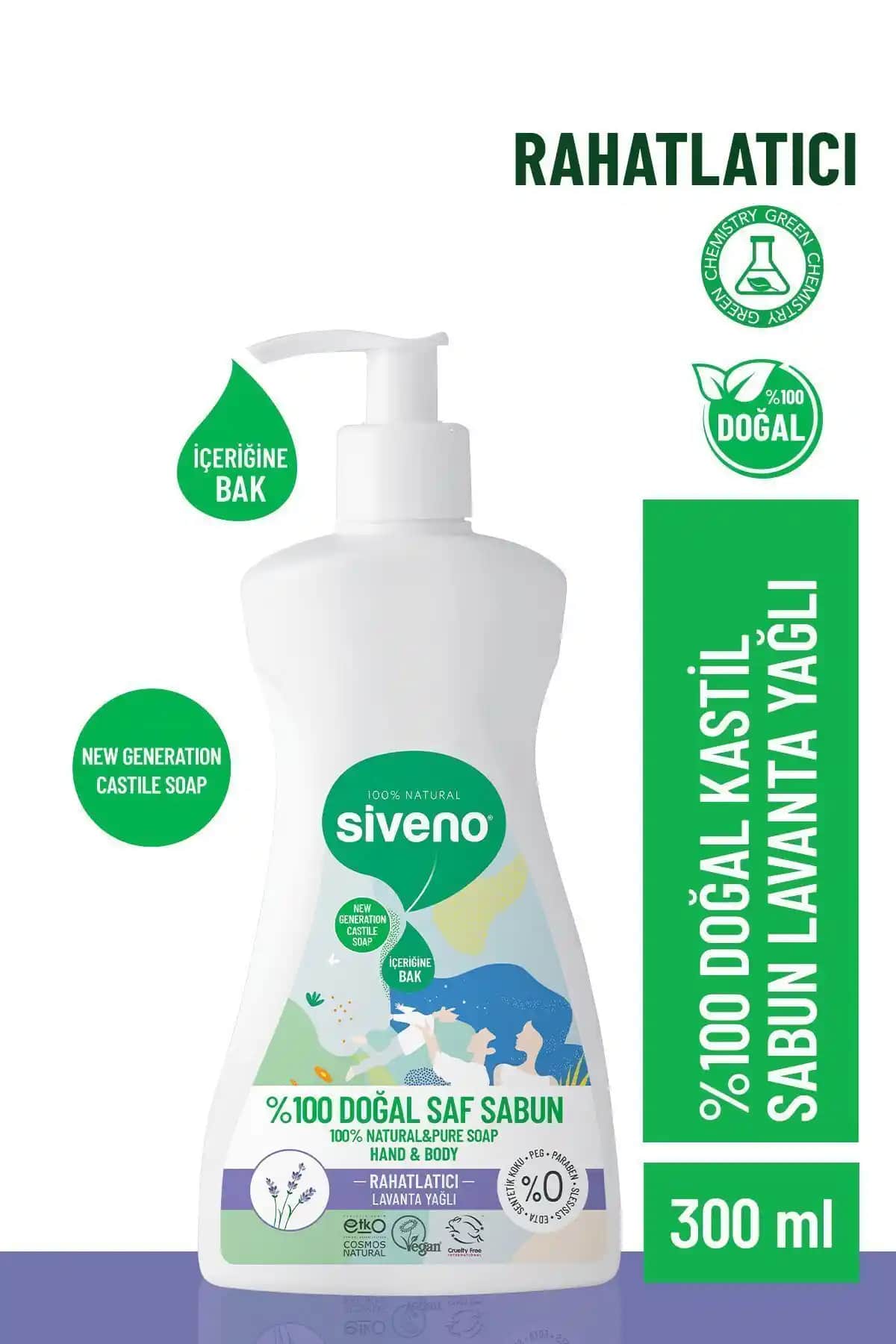 Siveno %100 Doğal Lavanta Yağlı Sıvı Kastil Sabun Cilt Sağlığı ve Temizlik İçin