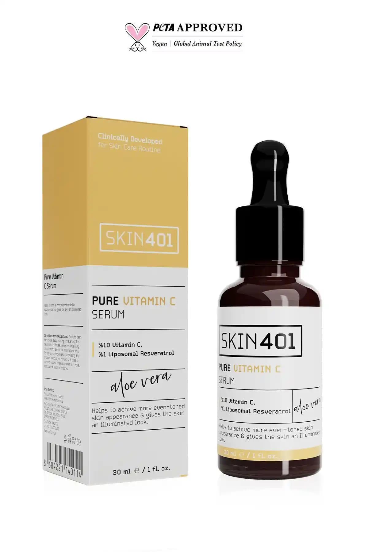 Skin401 %10 Vitamin C Serum ile Cilt Tonunu Eşitleyen ve Parlaklığı Arttıran Bakım Ürünü