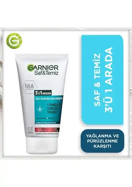 Garnier Saf ve Temiz Peeling 3'ü 1 Arada Temizleme Maskesi Cilt Temizliği ve Bakımı İçin