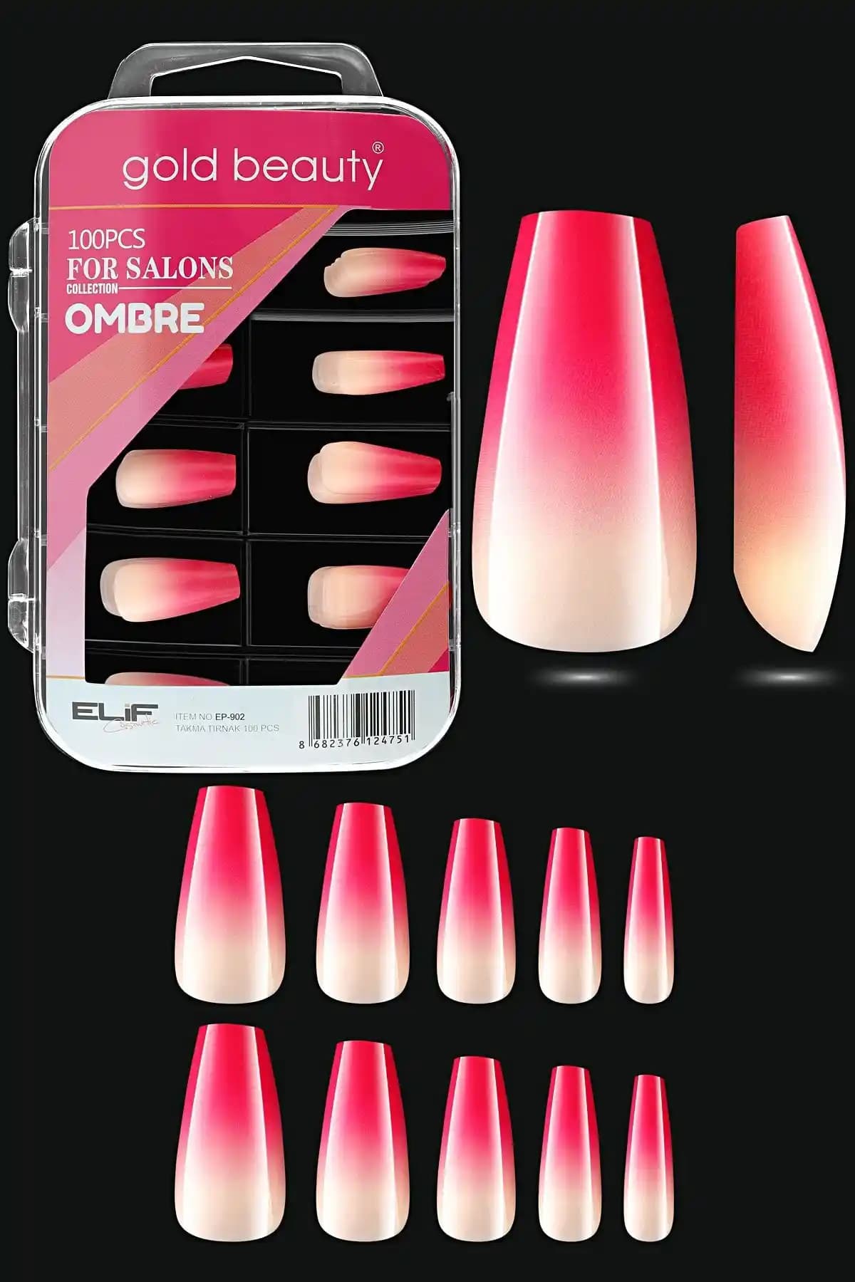 Gold Beauty Ombre 100'lü Takma Tırnak Pembe Renkli Estetik ve Pratik Kullanım
