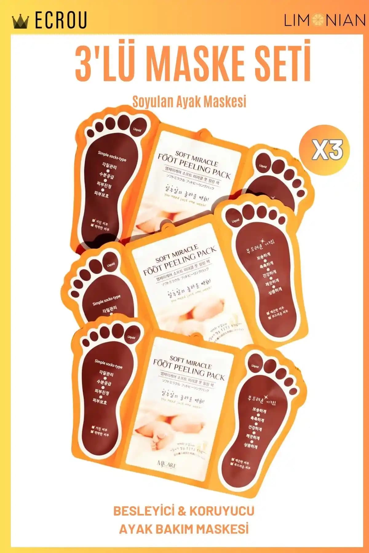 Mjcare Soyulan Ayak Peeling Maskesi 3'lü Setiyle Ayaklarınızı Yenileyin ve Yumuşacık Hale Getirin