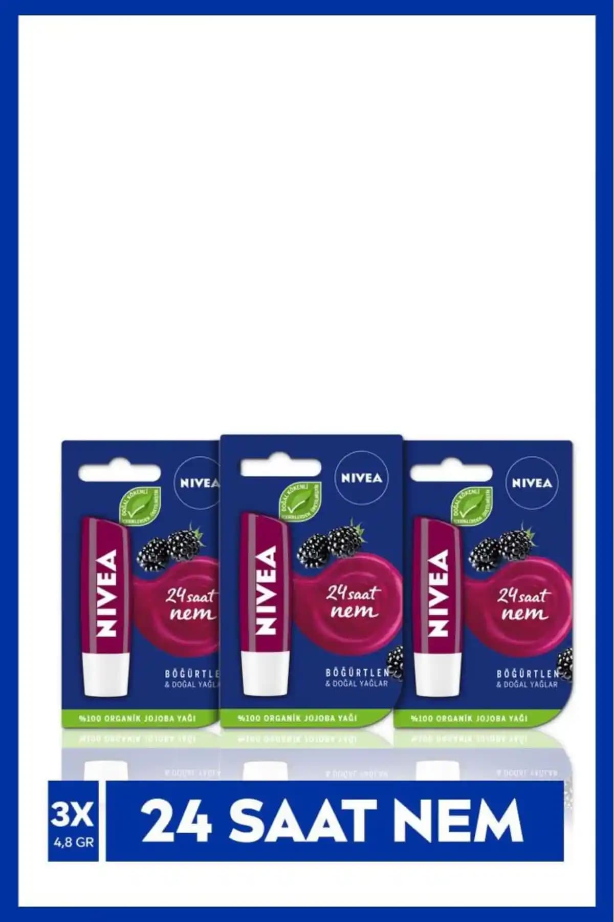 NIVEA Böğürtlen Dudak Bakım Kremi 3'lü Paket Doğal ve Yoğun Nem Sağlayan Dudak Bakımı