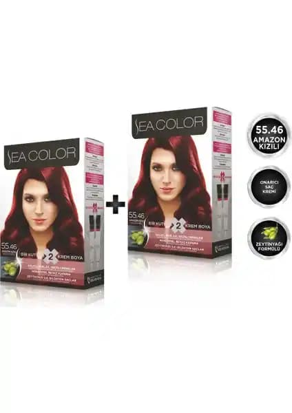 Sea Color 55.46 Amazon Kızılı Krem Saç Boyası Seti Yüksek Kalite ve Uzun Süreli Renk Koruma