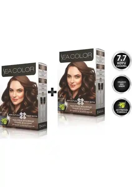 Sea Color 7.7 Koyu Karamel Krem Saç Boyası Seti Kalıcı ve Doğal Renk Sağlar