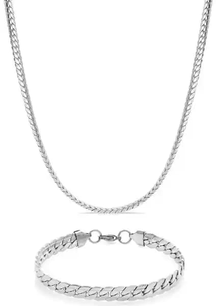 Trend Collection Urban Paslanmaz Çelik Gümüş Kolye ve Bileklik Seti Modern ve Dayanıklı Tasarım