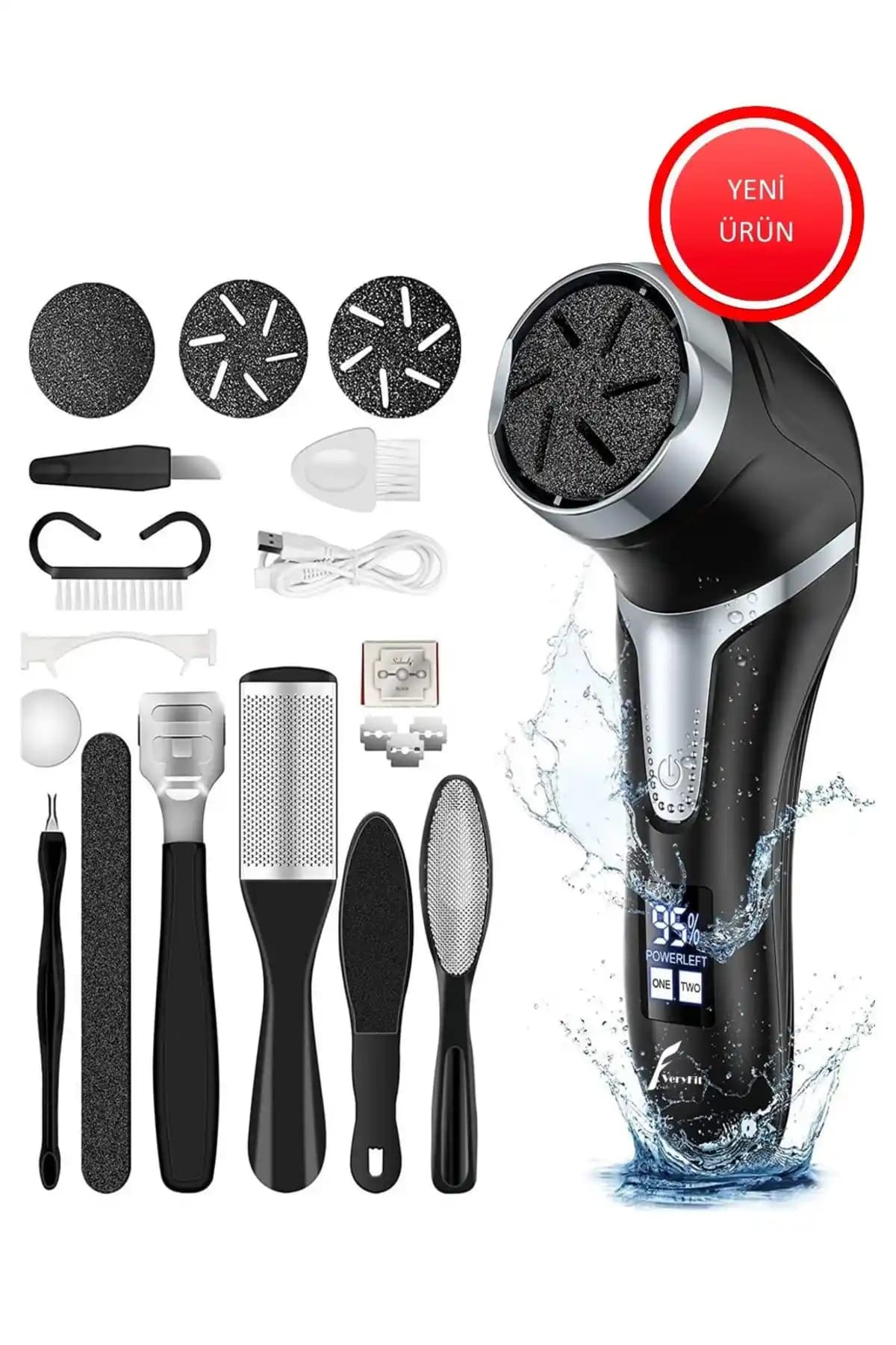 VERYFİT Şarj Edilebilir 2 Kademeli 3 Başlıklı Nasır Giderici Ayak Bakım Seti