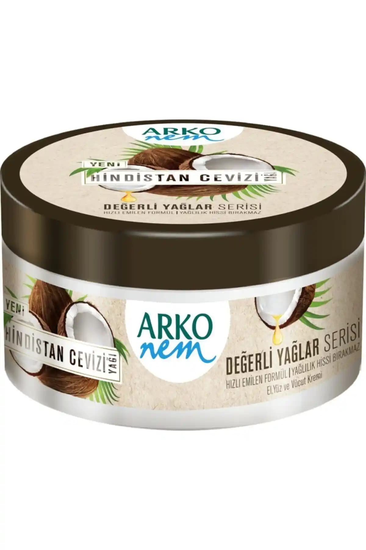 Arko Nem Değerli Yağlar Hindistan Cevizi Kremi 250 ml Doğal ve Etkili Cilt Bakım Ürünü