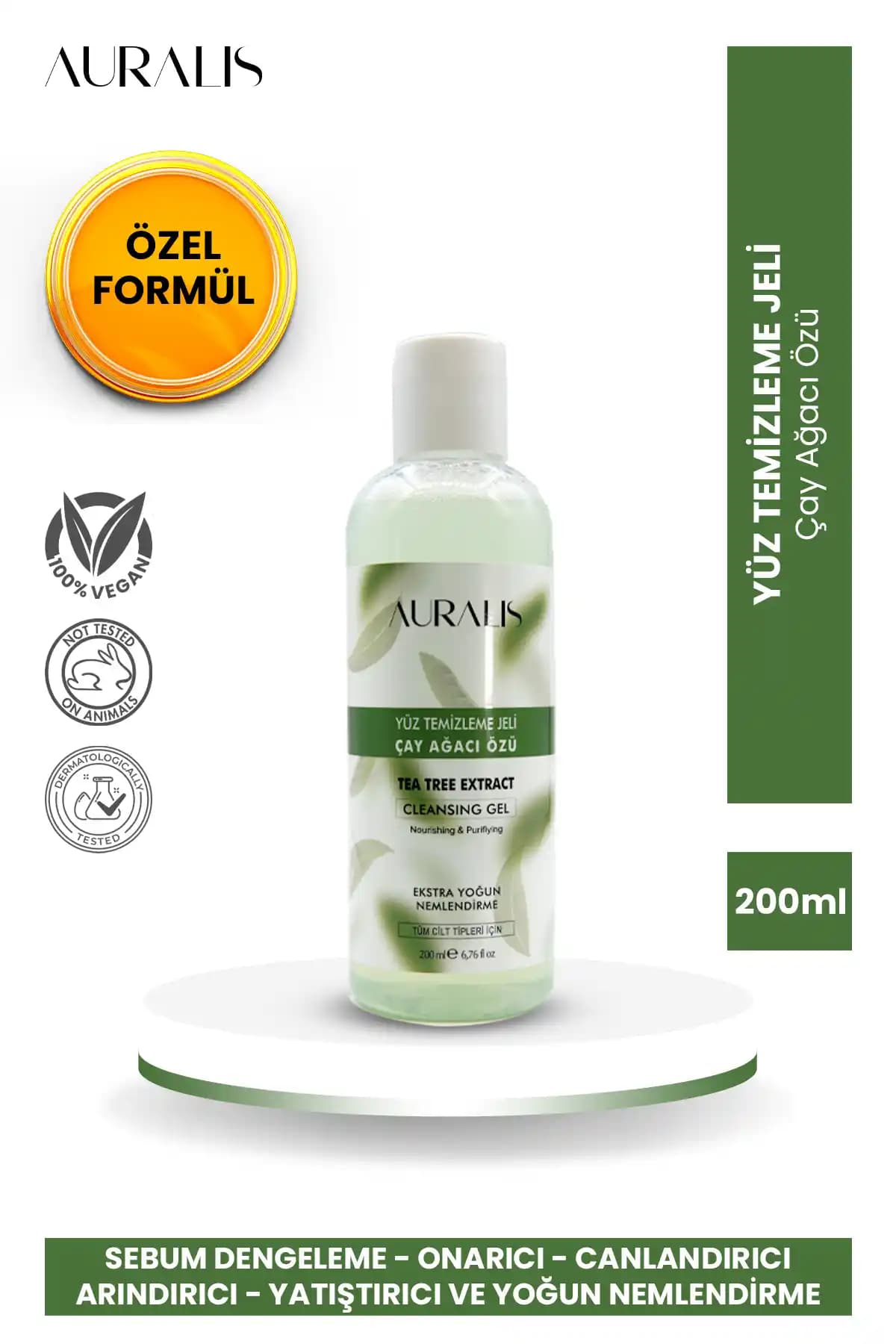 Auralis Çay Ağacı Özlü Yüz Temizleme Jeli Doğal ve Hassas Ciltler İçin Uygun Temizlik Çözümü