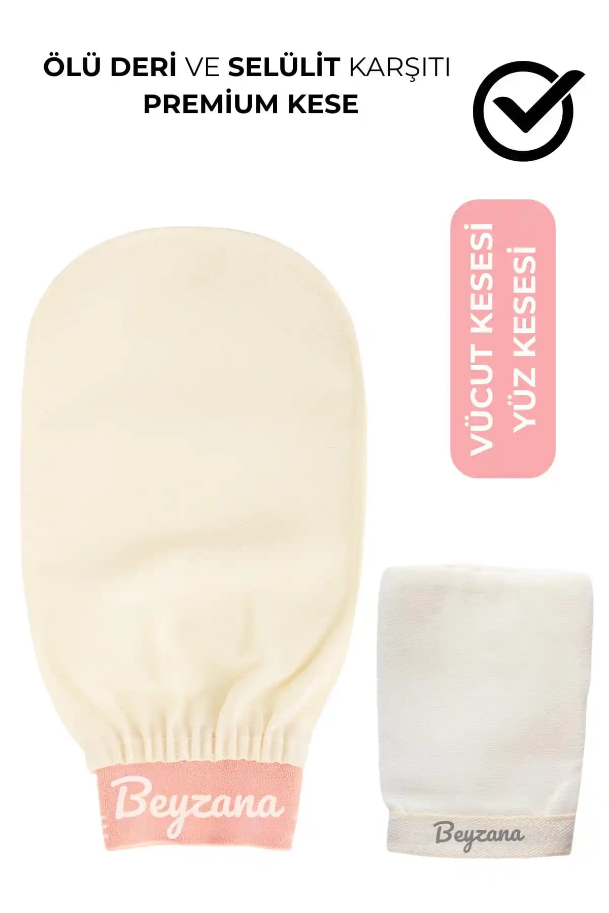 Beyzana 2'li Floş İpek Ekru Kese ve Yüz Kesesi Seti ile Lüks ve Doğal Cilt Bakımı