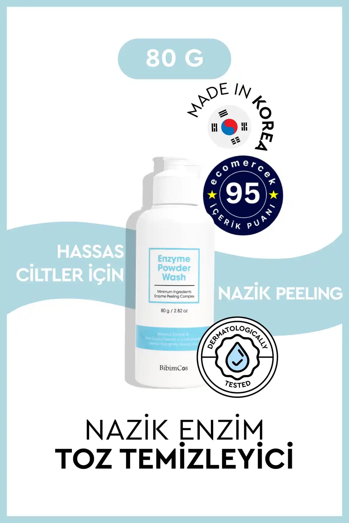 Bibimcos Enzyme Powder Wash 80gr Hassas Ciltler İçin Doğal ve Etkili Temizlik Çözümü