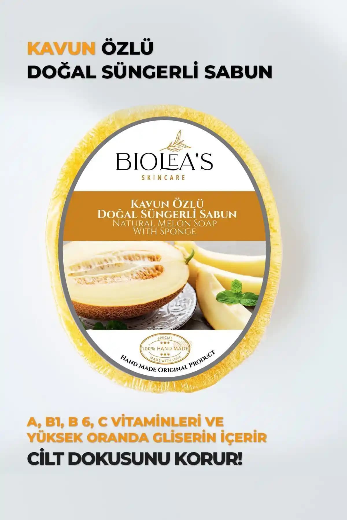 Biolea Kavun Özlü Doğal Süngerli Sabunu: Nemlendirici ve Peeling Etkili Doğal Cilt Temizliği