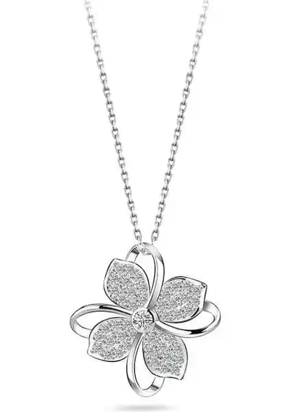 Brezza Lusso Gümüş Dört Yapraklı Yonca Kadın Kolye Şıklık ve Şans Sembolü