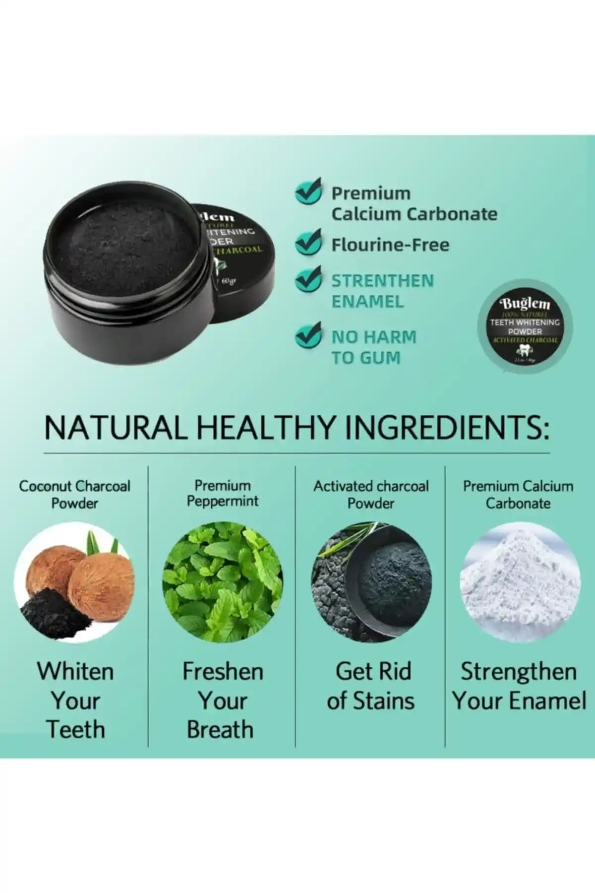 BUĞLEM Aktif Karbon 60 gr Diş Beyazlatma ve Temizleme Tozu Doğal ve Güçlü Bir Gülümseme İçin
