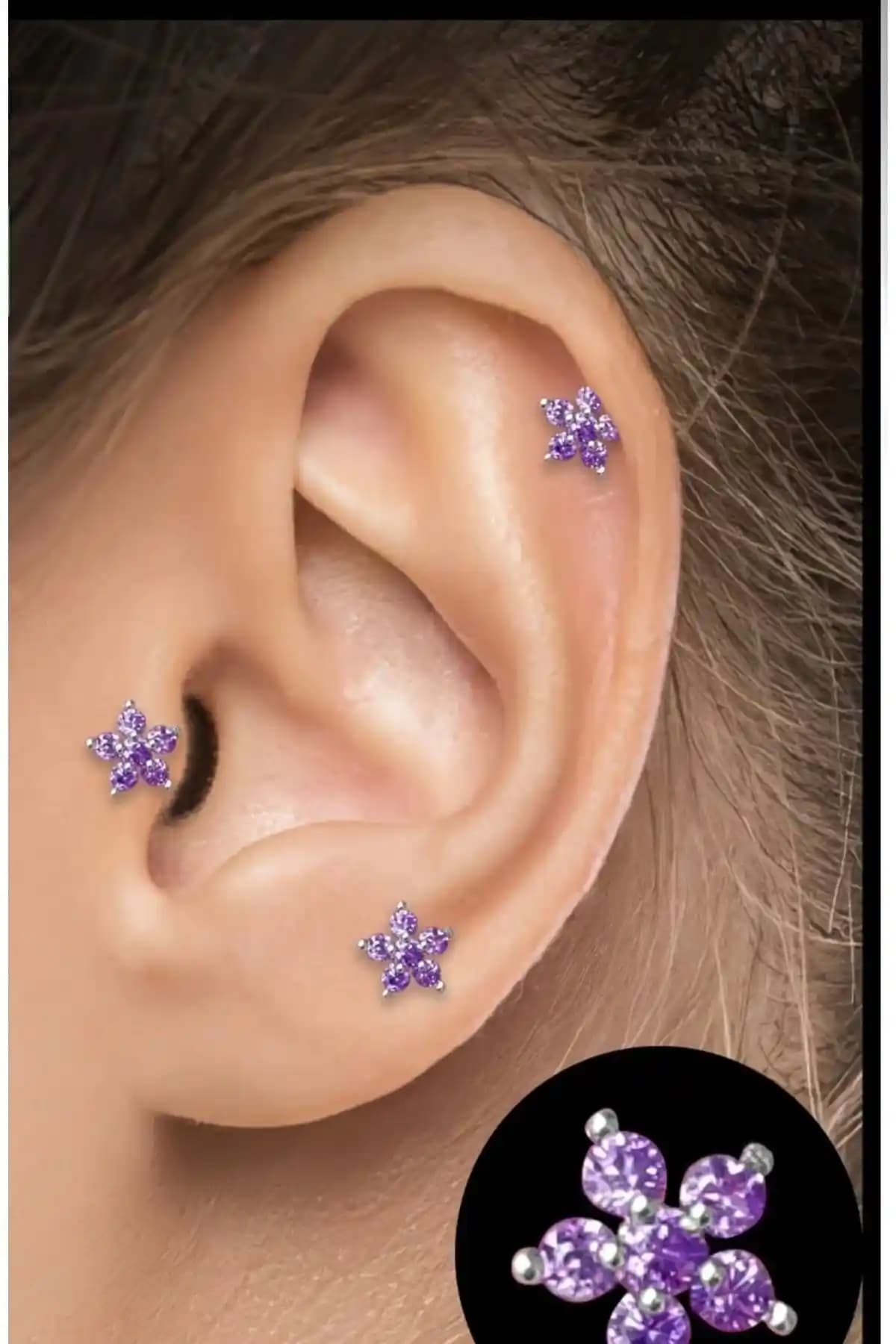 Çelik Ametis Taşlı Kıkırdak ve Helix Piercing: Şıklık ve Dayanıklılığın Buluşması