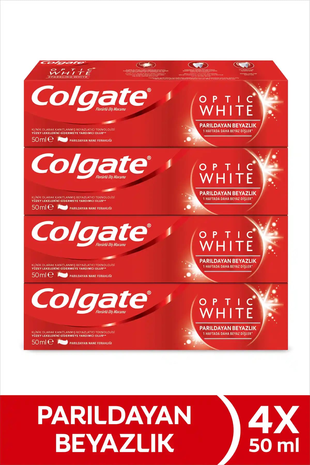 Colgate Optic White Beyazlatıcı Diş Macunu 50 ml x4 Adet Güçlü ve Güvenilir Diş Bakımı