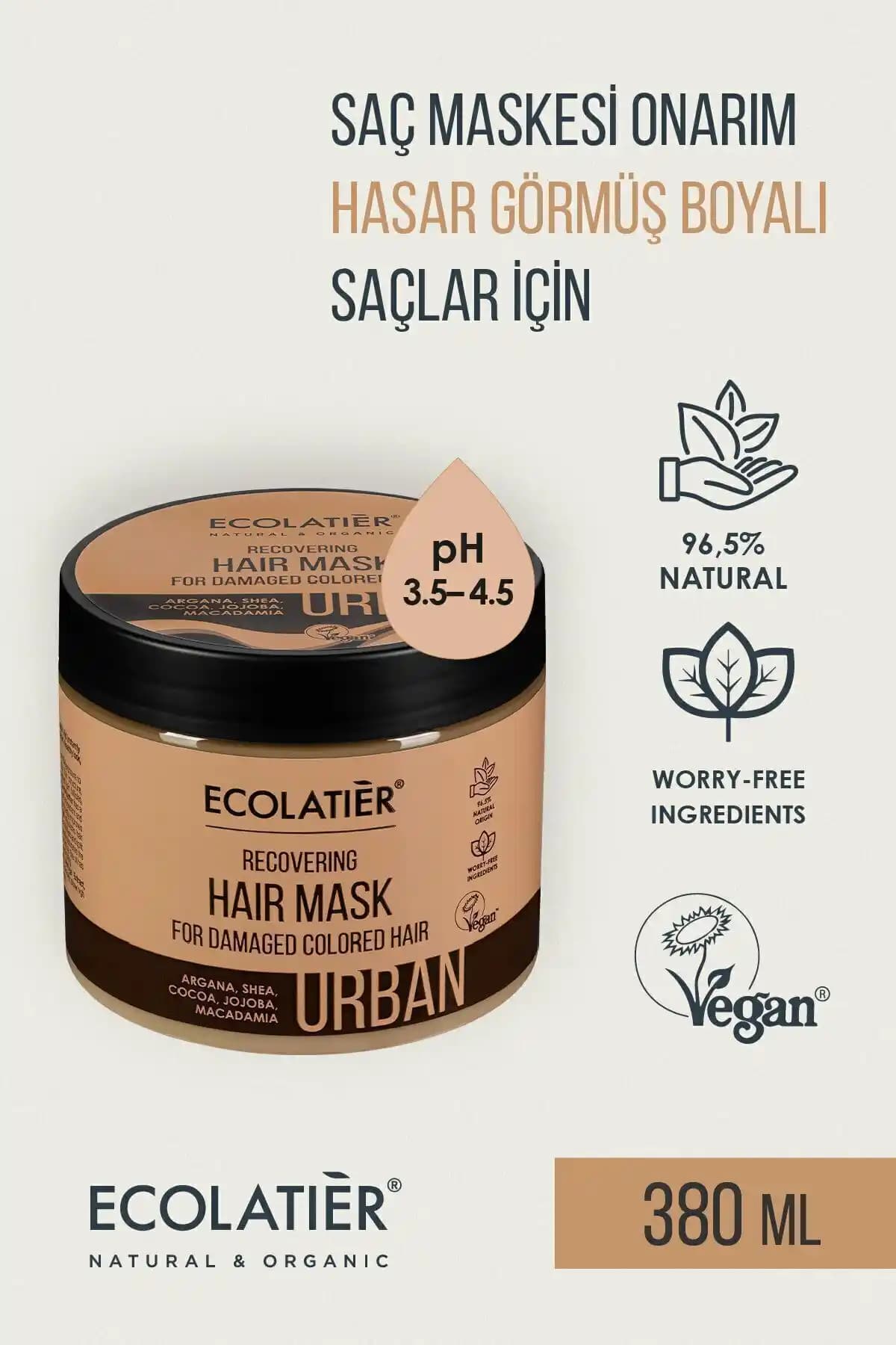 ECOLATIER Nemlendirici Saç Maskesi Yıpranmış ve Boyalı Saçlar İçin Güçlendirici Bakım Ürünü